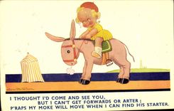 VINTAGE POSTCARD Fantasy Illustrator Child Ass Mule