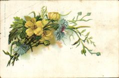 VINTAGE POSTCARD Fantasy Flowers Button of gold