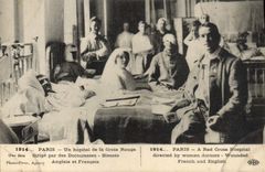 VINTAGE POSTCARD a hospital of the Red Cross directs by the lady doctors English and French Blesses
