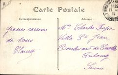 VINTAGE POSTCARD Bristol-board Company of the brigade of ambulancieres of Jean Saint to the statue of Jeanne d' ARc