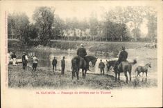 VINTAGE POSTCARD Horse Horsemanship Hippisme Saumur Passage of river on Thouet
