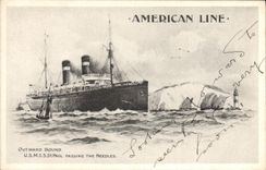 VINTAGE POSTCARD Boat Steamer American Line SMSS St Paul passing the needles
