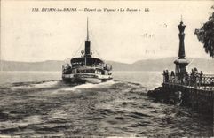CPA Bateau Evian les Bains Depart du vapeur La Suisse