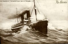 VINTAGE POSTCARD Boat Transatlantic Marseilles Steamer in the storm Savoy