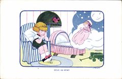 VINTAGE POSTCARD Fantaisie Illustrator Vanasek Enfant Dreams of baby