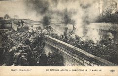 VINTAGE POSTCARD Militaria the shot down zeppelin has Compiegne on March 17th, 1917