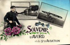 VINTAGE POSTCARD Militaria Souvenir of Avord and of 5th of aviation Plane