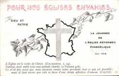 CPA Pour nos eglises envahies Journee de l'eglise reformee evangelique Juin 1916 St Quentin Thann Reims Temple