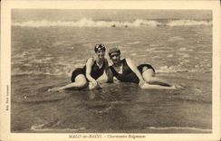VINTAGE POSTCARD Woman Malo Bathing suit les Bains Charming bathers