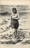 VINTAGE POSTCARD Woman Bathing suit Berck Beach Leaving the bath