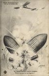 VINTAGE POSTCARD Militaria French Plane against zeppelin Plane