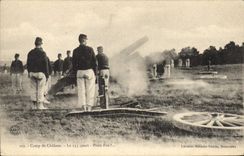 CPA Militaria Camp de Chalons Le 155 court Piece Feu