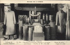 VINTAGE POSTCARD Militaria Marketing year 1914 1915 Specimens of German projectiles and baskets carries Douilles loads of 305.210.150