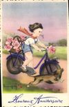 CPA Fantaisie Illustrateur Enfant chien Velo Cycle 