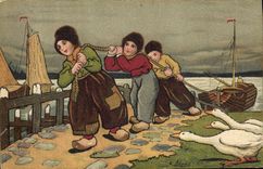 CPA Fantaisie Illustrateur Enfants Pays-Bas Oies