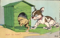 CPA Fantaisie Illustrateur Nuit de noces Chien Chiens
