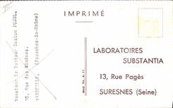 POSTAL José François Malgaigne de la VENDIMIA 1806 1865 páginas de Suresnes de la calle de Substantia de los laboratorios
