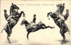 VINTAGE POSTCARD Horse Hippisme Saumur School of Courbettes cavalry and caper