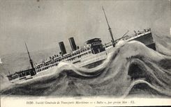 VINTAGE POSTCARD Boat Steamer General society of the Maritime transport Salta by heavy sea