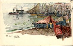 CPA Illustrateur Cannes Le port Bateaux 
