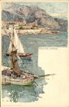 VINTAGE POSTCARD Illustrator Monte Carlo Monaco Boats