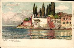 VINTAGE POSTCARD Illustrator Lago di Carda