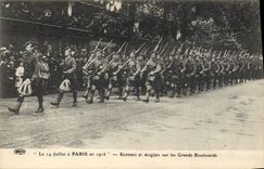 VINTAGE POSTCARD Militaria on July 14th has Paris in 1916 Scot and English on the grand boulevards