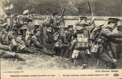 VINTAGE POSTCARD Militaria English Infantry abritee behind the wall