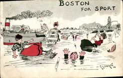 VINTAGE POSTCARD Fantasy Illustrator Boston for sport