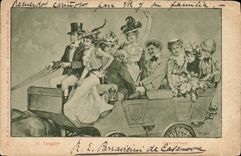 CPA Fantaisie Illustrateur Femmes Caleche