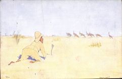 CPA Fantaisie Illustrateur Afrique Antilopes Gazelles Serpent