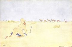 CPA Fantaisie Illustrateur Afrique Antilopes Gazelles Serpent