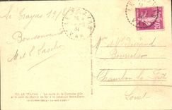 POSTAL Trayas de la VENDIMIA el camino de la cornisa del oro y el puente del ferrocarril a la cala de Notre Dame