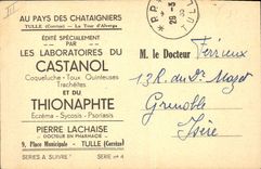 La POSTAL de la VENDIMIA en el país de los laboratorios de las castañas de Castanol Thionaphte Pedro Lachaise coloca Tulle municipal Correze