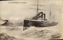 CPA Bateau Paquebot Le Stromboli en eruption Volcan 