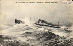 CPA Bateau Marseille Arrivee du courrier de Chine par grosse mer China