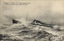 VINTAGE POSTCARD Boat Steamer Touraine MM per bad weather