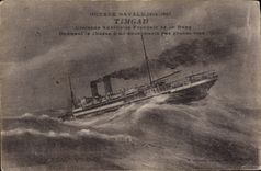 VINTAGE POSTCARD Bateau Eastern Europe campaign Timgad Croiseur auxiliary of 1st rank giving hunting has a submarine by heavy sea