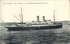 VINTAGE POSTCARD Boat Algiers Steamer Timgad of the Transatlantic General Co