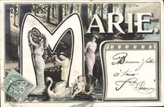 VINTAGE POSTCARD First name Marie Child Swan