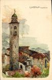VINTAGE POSTCARD Italy Illustrator Lugano S Lorenzo