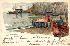 CPA Illustrateur Cannes le port Bateaux