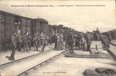 VINTAGE POSTCARD Militaria English Troops Departure of a train of supply