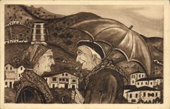 CPA Folklore Types basques Heureuse rencontre 