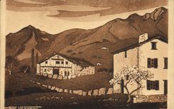 VINTAGE POSTCARD Folklore Basque Country Paysage in spring has Sare Philippe Veyrin