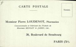 Postcard Iodex Pierre Loudenot Pharmacist Boulevard of Strasbourg Paris 10th