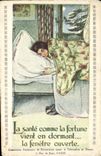 VINTAGE POSTCARD health as fortune comes while sleeping the open window Tuberculose