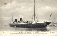 VINTAGE POSTCARD Boat Steamer Touraine Le Havre of the Transatlantic General Company in departure for New York