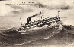 VINTAGE POSTCARD Boat S Timgad Steamer of the Transatlantic Co by heavy sea