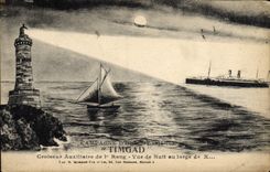 VINTAGE POSTCARD Boat Steamer auxiliary Timgad Cruiser of 1st rank Seen of night